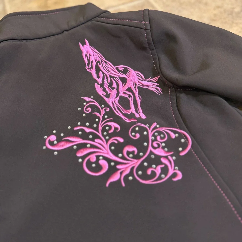 Cowgirl Hardware Girls 2T Black Pink Softshell Jacket Horse Rhinestone Western